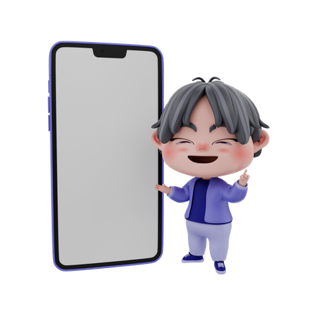 Boy with blank mobile screen  3D Illustration