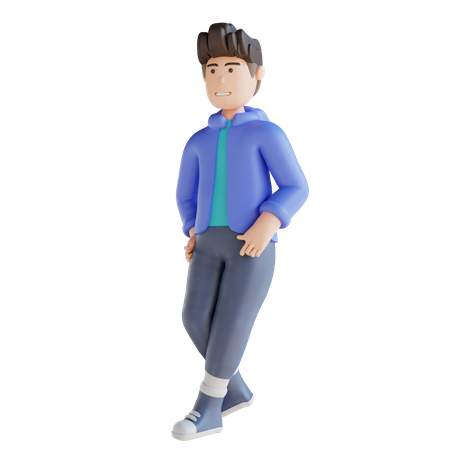 Boy with both hand in pocket 3D Illustration