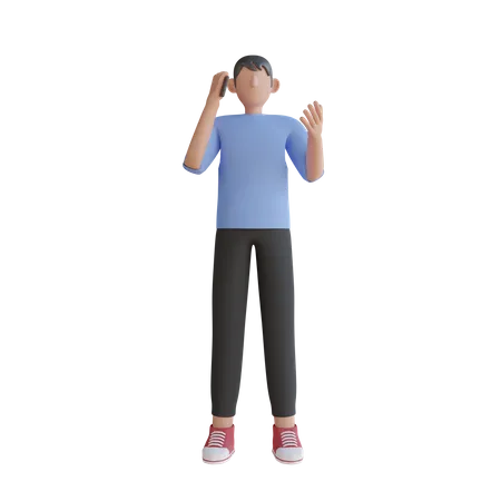 Boy With Calling Pose  3D Illustration