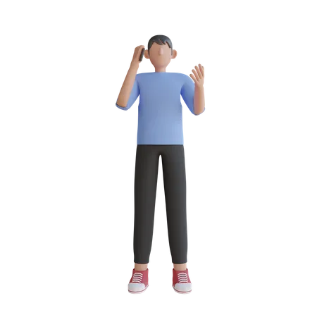 Boy With Calling Pose 3D Illustration