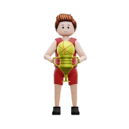 Boy With Champion Trophy  3D Illustration