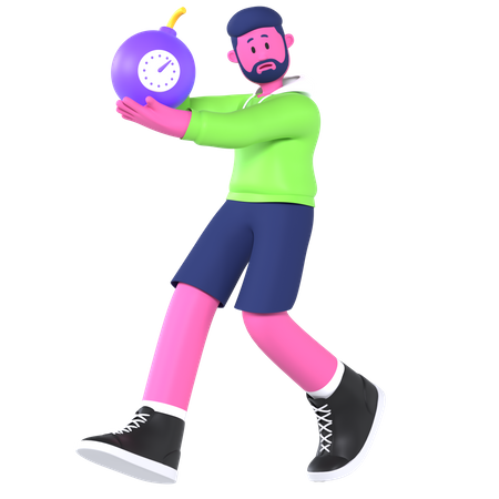 Boy With Deadline Bomb  3D Illustration