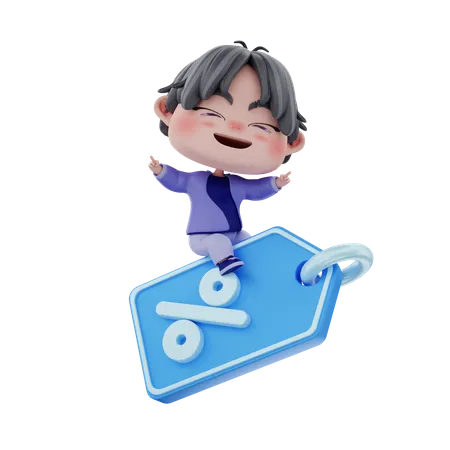 Boy with discount coupon  3D Illustration