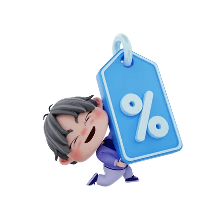 Boy with discount coupon  3D Illustration