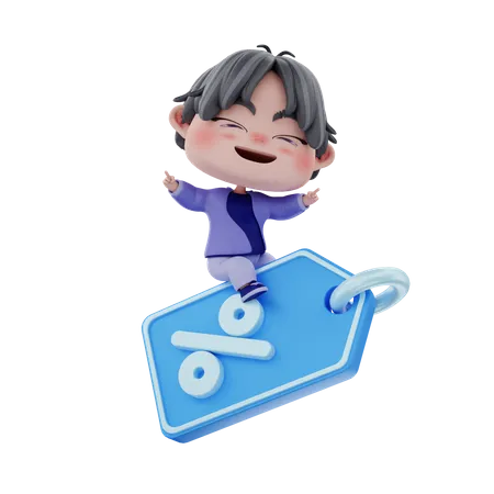 Boy with discount coupon 3D Illustration