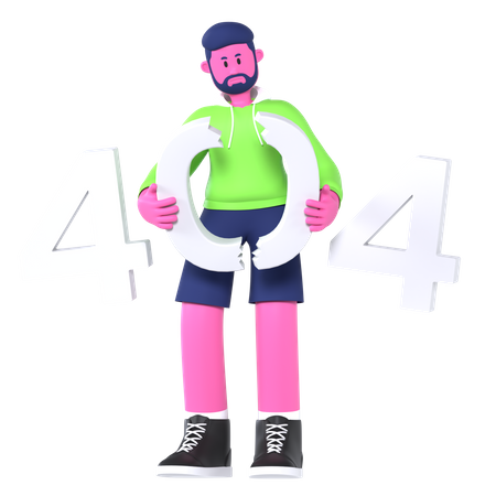 Boy With Error 404  3D Illustration