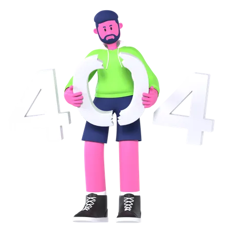 Boy With Error 404  3D Illustration