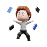 3d boy with flying book logo