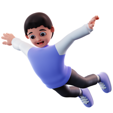 Boy With Flying Pose  3D Illustration