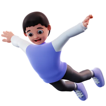 Boy With Flying Pose  3D Illustration