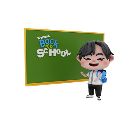Boy with green board  3D Illustration