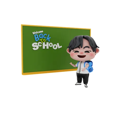 Boy with green board  3D Illustration