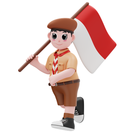 Boy With Indonesian Flag  3D Illustration