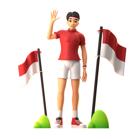 Boy With Indonesian Flag  3D Illustration