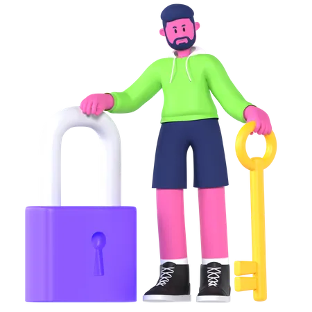 Boy With Key  3D Illustration