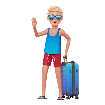 Boy with luggage  3D Illustration