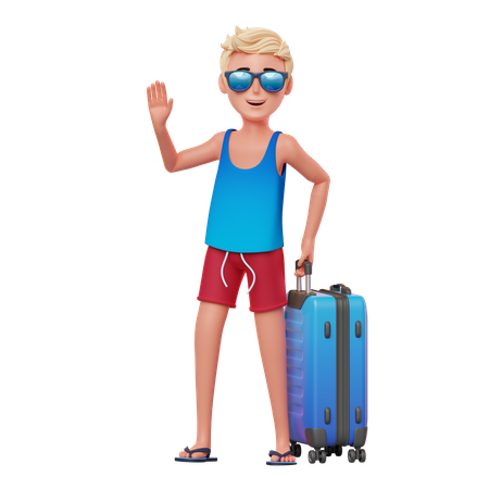 Boy with luggage 3D Illustration