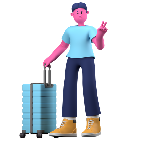 Boy with luggage  3D Illustration