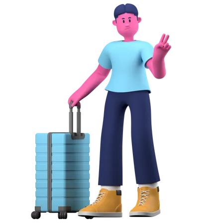 Boy with luggage  3D Illustration