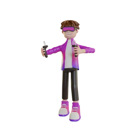 Boy with Metaverse technology gadget 3D Illustration