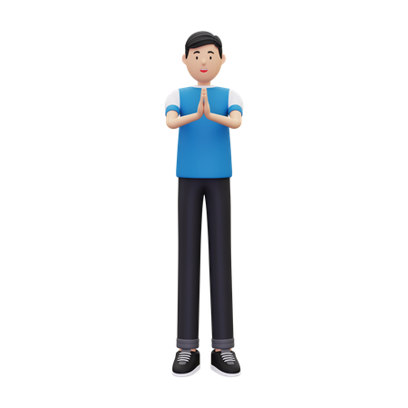 Boy with namaste gesture  3D Illustration