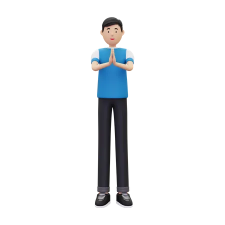 Boy with namaste gesture  3D Illustration