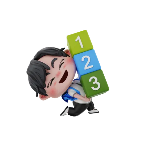 Boy with numbers  3D Illustration