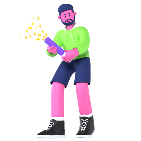 Boy With Party Popper  3D Illustration