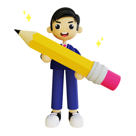 Boy with pencil  3D Illustration