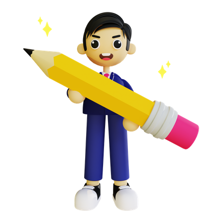 Boy with pencil 3D Illustration