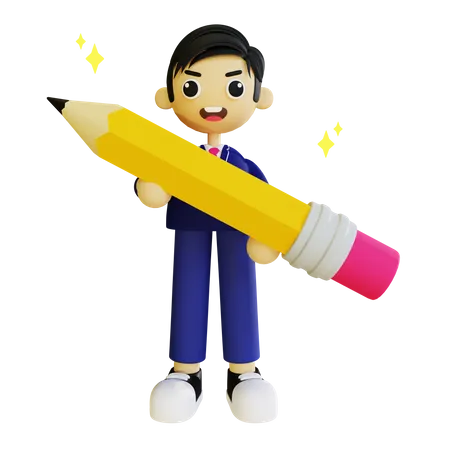 Boy with pencil  3D Illustration