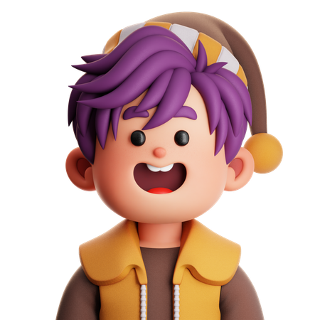 Boy With Purple Hair And Yellow Vest  3D Icon