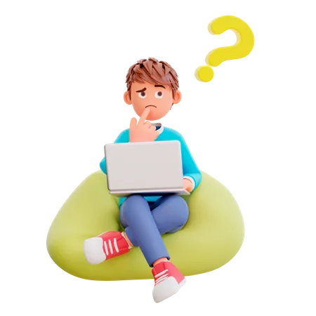 Boy with question mark  3D Illustration