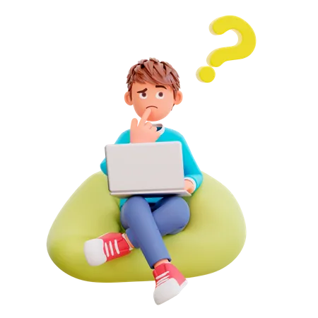 Boy with question mark 3D Illustration