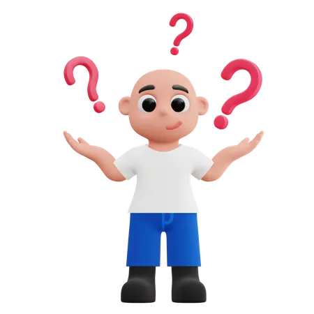 Boy With Question Marks  3D Illustration