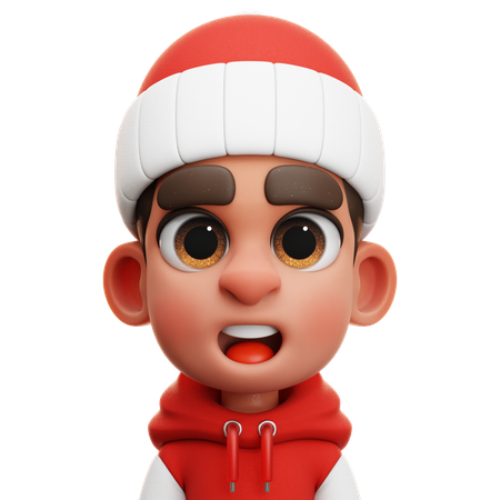 BOY WITH RED AND WHITE HOODIE  3D Icon