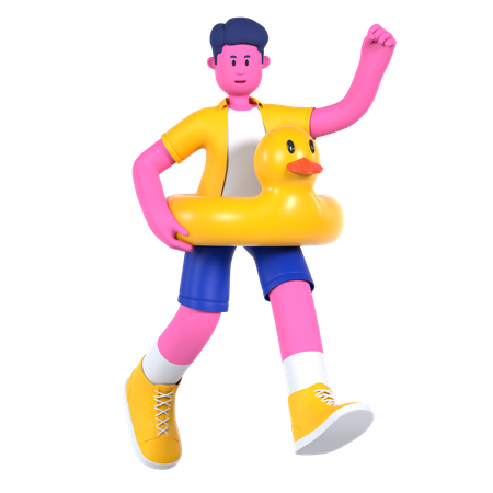 Boy with Rubber Duck  3D Illustration
