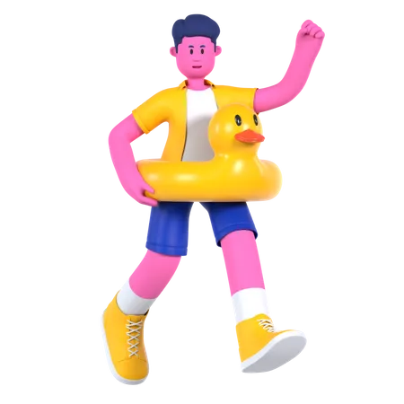 Boy with Rubber Duck  3D Illustration
