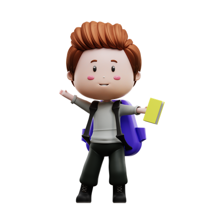 Boy with school bag  3D Icon