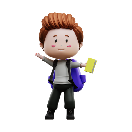 Boy with school bag  3D Illustration