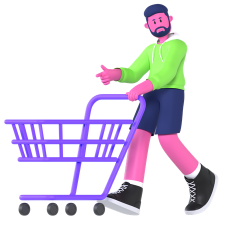 Boy With Shopping Cart  3D Illustration