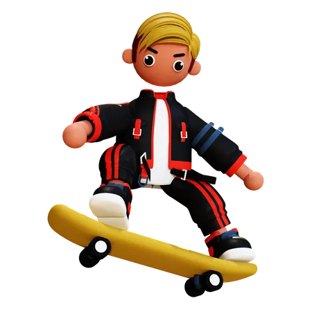 Boy with skateboard 3D Illustration