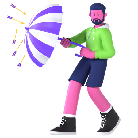 Boy With Umbrella  3D Illustration
