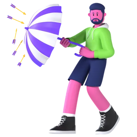 Boy With Umbrella  3D Illustration