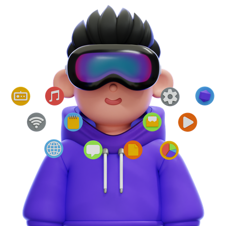 Boy with Virtual reality goggles  3D Icon