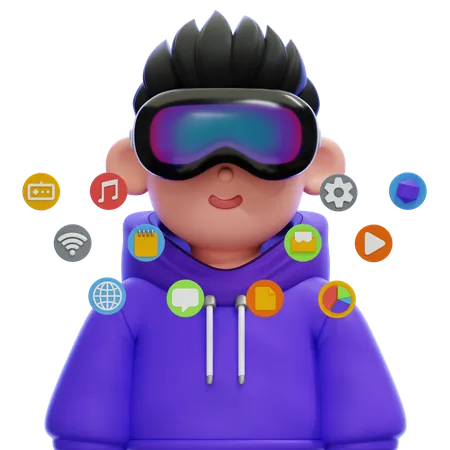 Boy with Virtual reality goggles  3D Icon