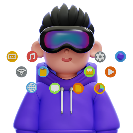 Boy with Virtual reality goggles  3D Icon