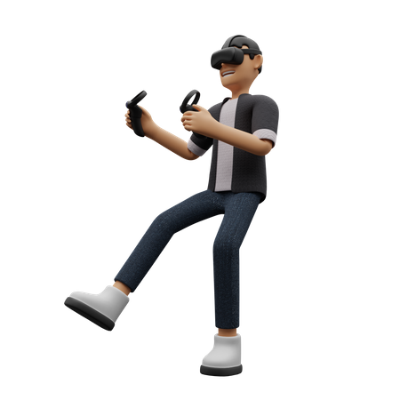 Boy with VR gaming tools  3D Illustration