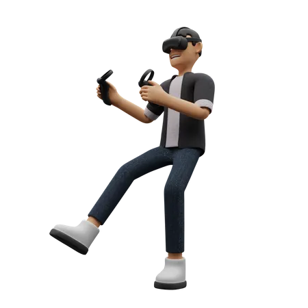Boy with VR gaming tools 3D Illustration