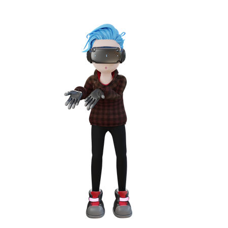 Boy with VR googles showing something  3D Icon